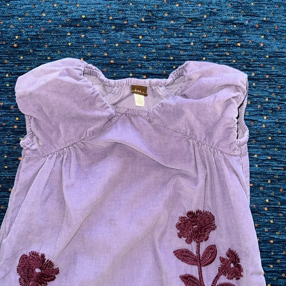 Tea Collection embroidered corduroy dress with elastic neckline and Cap Sleeves - Picture 4 of 7